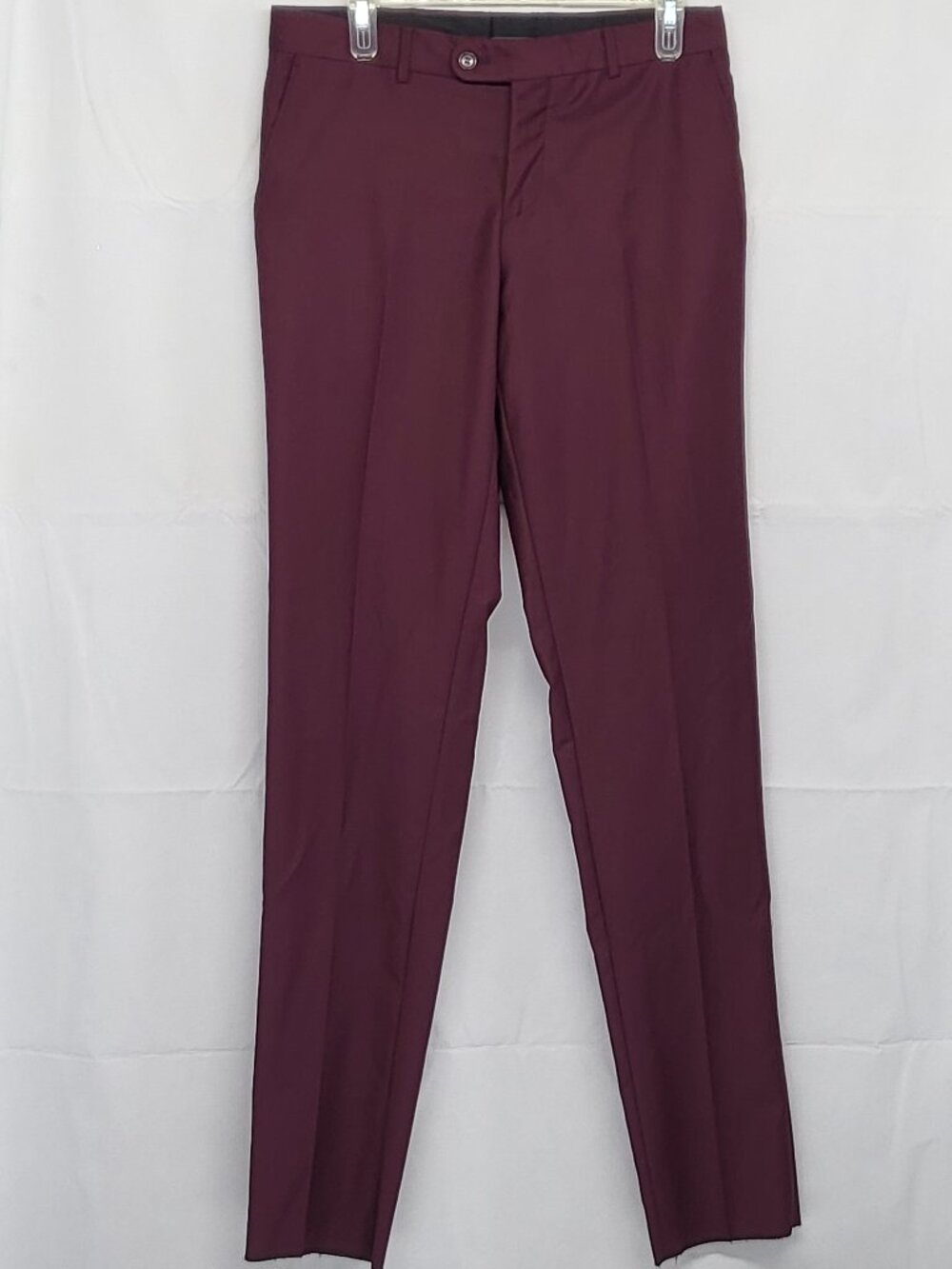 Vercini  Mens Dress Pants Trouser Slim Fit 32 X 36 Raw Hem Lined Burgandy